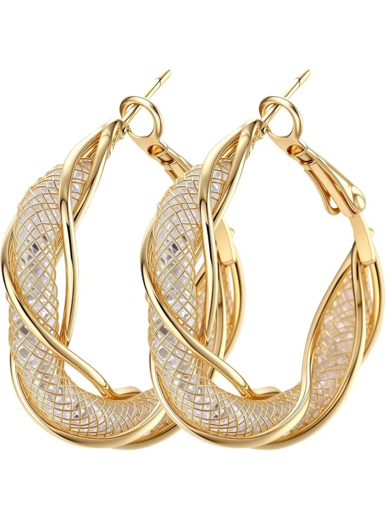 Anthropologie Jewelry - Anthropologie Gold Twisted Lattice Hoop Earrings